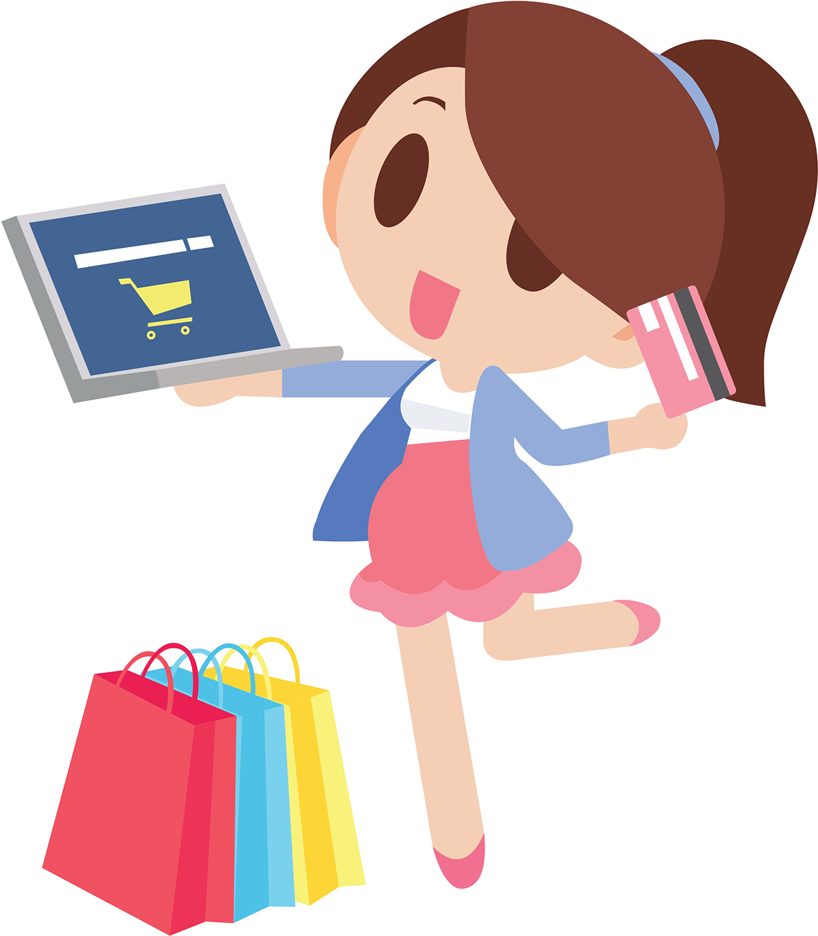 Woman Shopping Cartoon ❤ Cartoon - Women Online Shopping Png (1200x1366)
