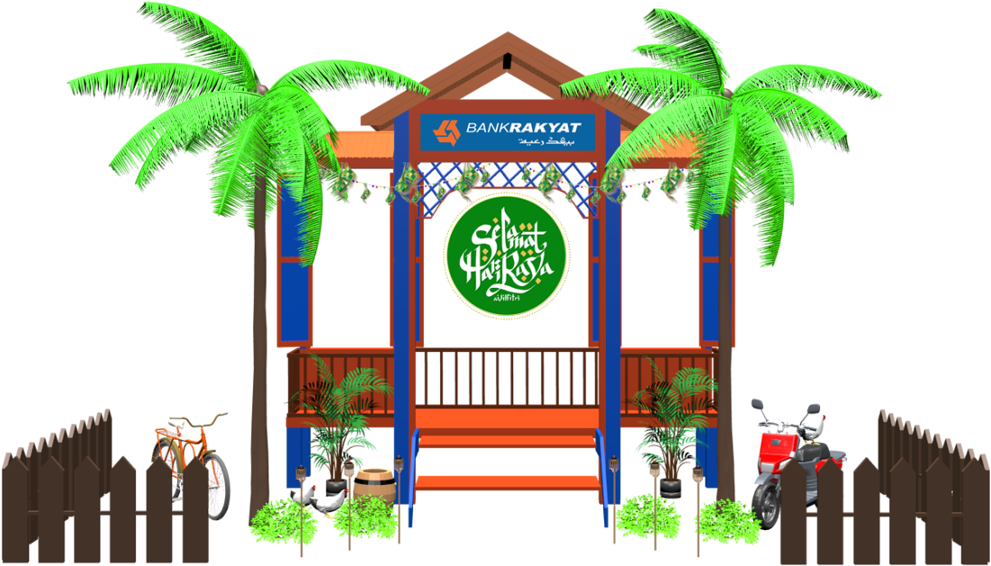 Share - Hari Raya 3d Png House (1400x788)