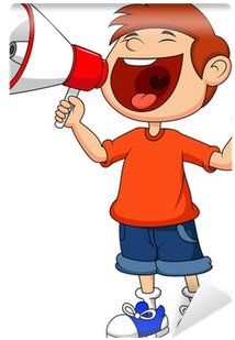 Cartoon Boy Yelling And Shouting Into A Megaphone Wall - Kids Yelling Clipart (400x400)