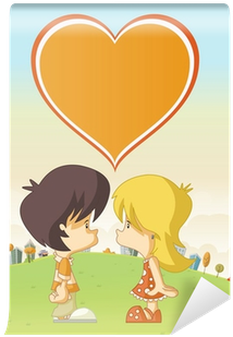 Couple Of Cute Cartoon Kids In Love In The City Park - Park (400x400)