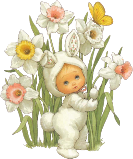 Baby Bunny & Flowers - Ruth Morehead (452x600)