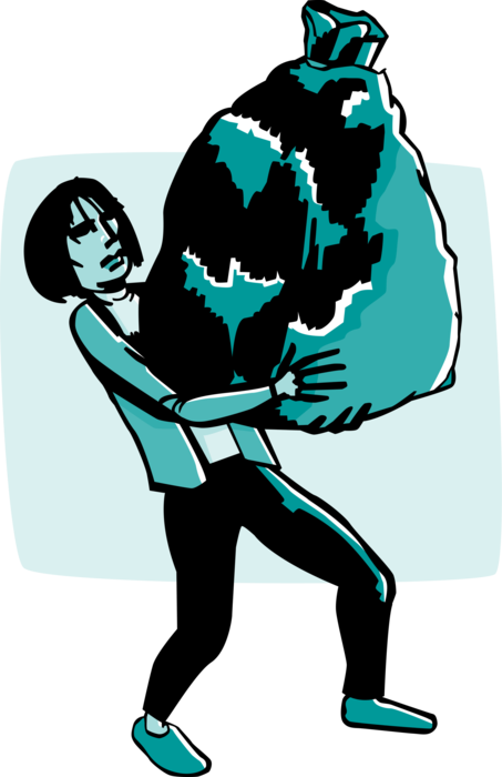Vector Illustration Of Businesswoman Carrying Garbage - Illustration (453x700)