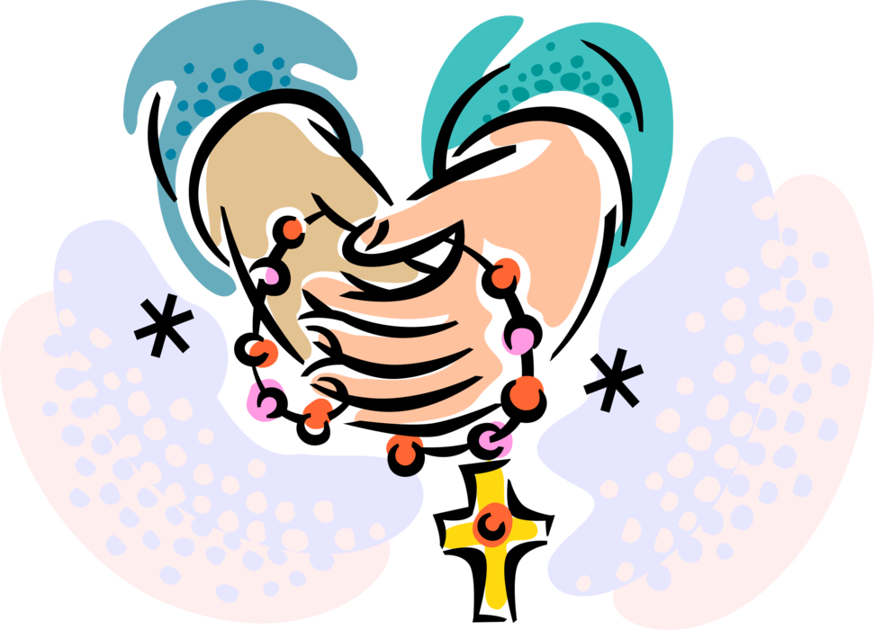 Vector Illustration Of Hands Hold Christian Catholic - Praying The Rosary Clipart (971x700)