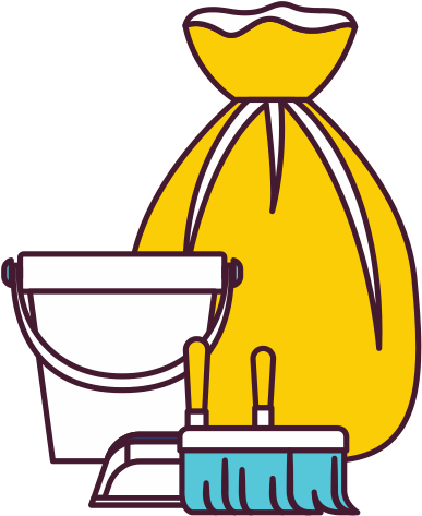 Bucket And Dustpan And Broom And Garbage Bag In Color - Vector Graphics (550x550)