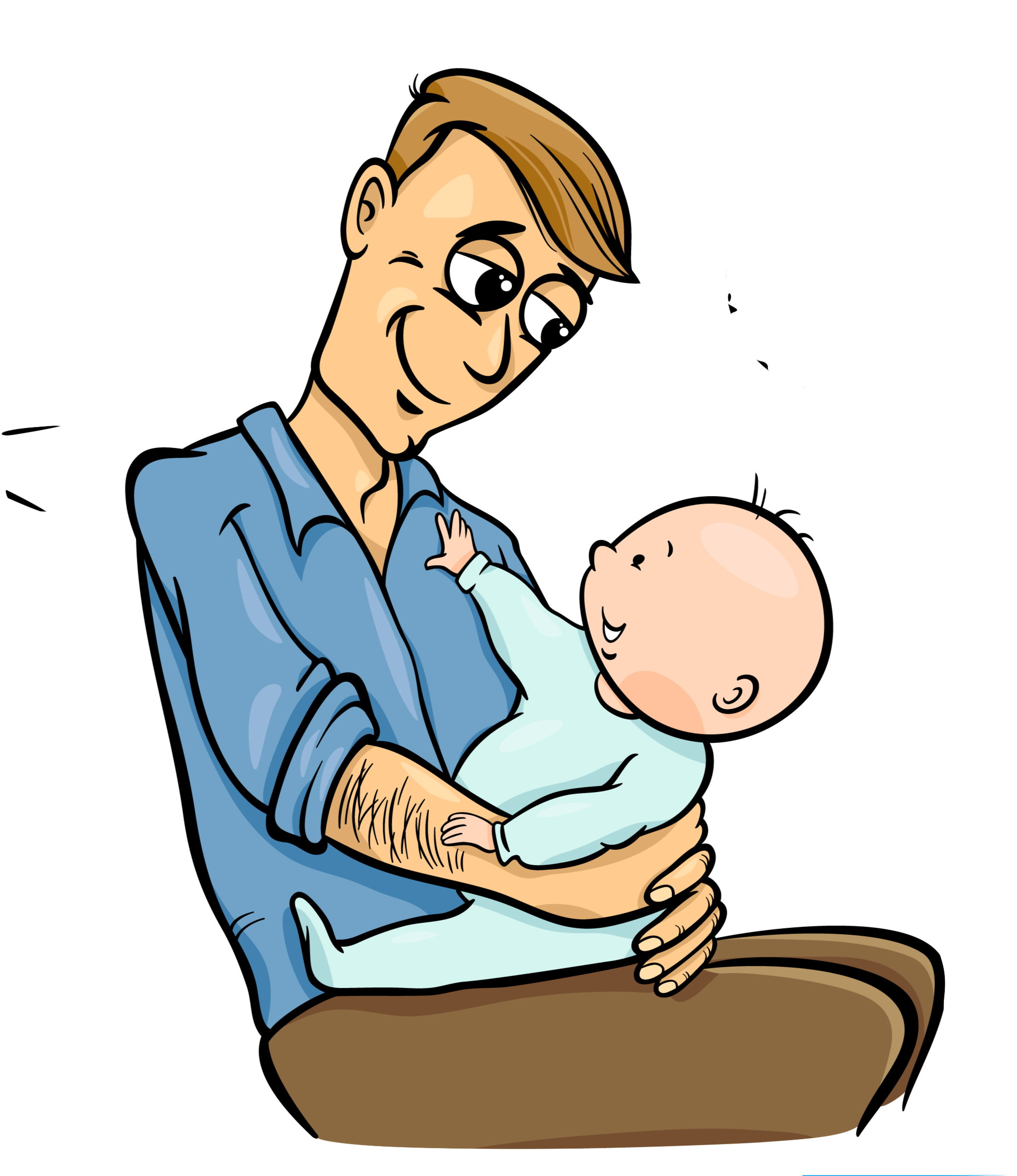 "our Baby Won't Settle If His Dad Puts Him To Bed - Cartoon Father With Baby (2046x2365)