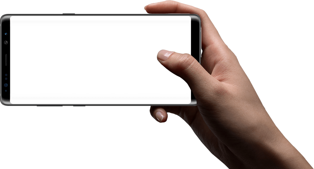 Hand Holding The Galaxy Note8 In Landscape Mode - Cell Phone In Hand Png (1073x577)