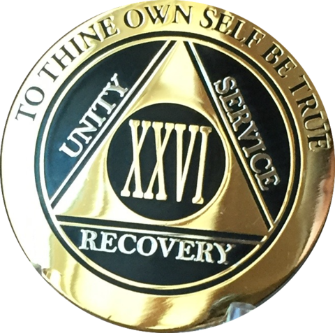 Aa Medallion Elegant Black Gold & Silver Plated Years - 2 Year Elegant Black Gold Silver Bi-plated Aa Medallion (480x476)
