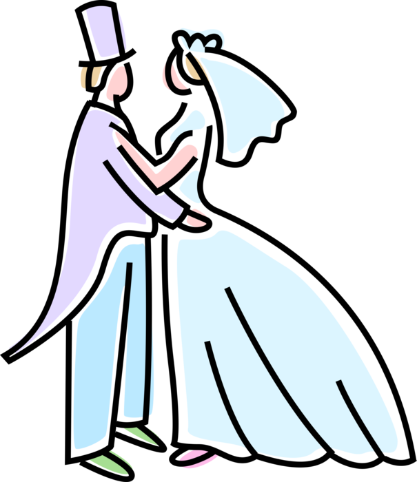 Vector Illustration Of Wedding Day Bride And Groom - Vector Illustration Of Wedding Day Bride And Groom (605x700)