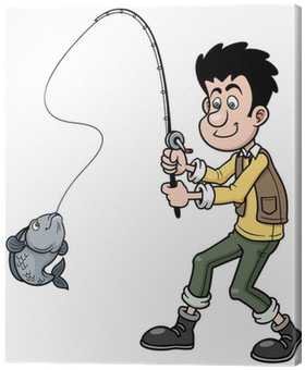 Vector Illustration Of Cartoon Man Fishing Canvas Print - Balık Tutmak Çizim (400x400)