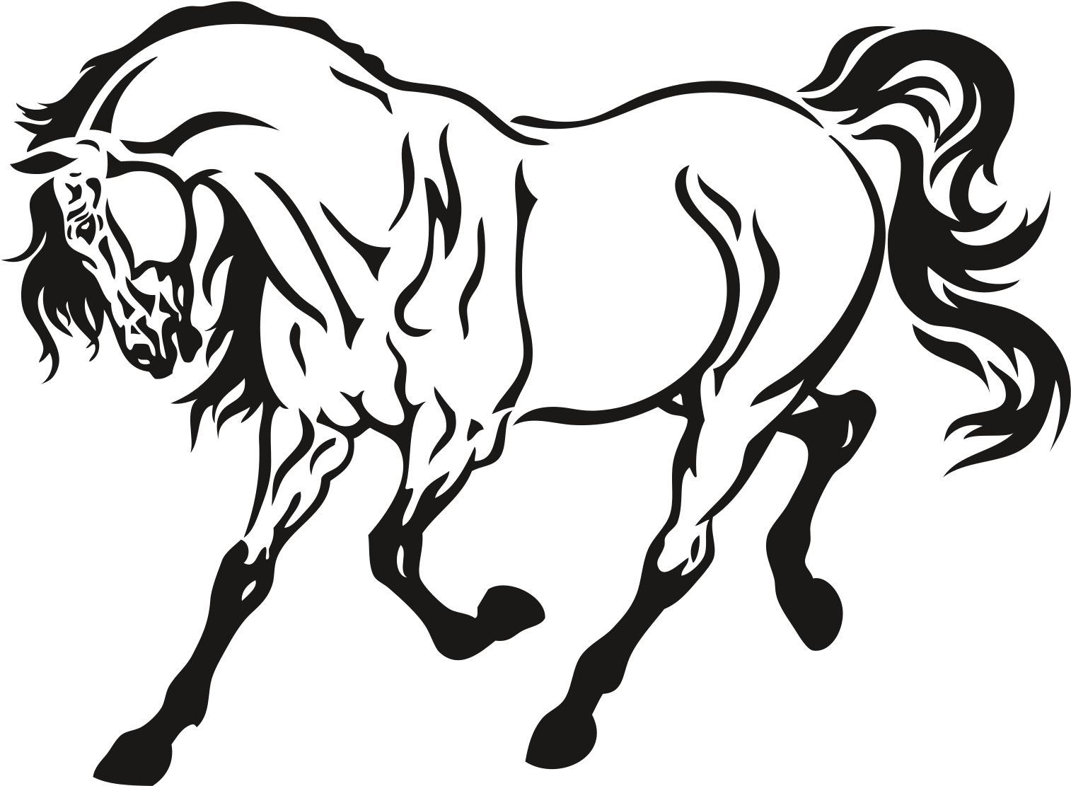 Клипарт Животные - Horse Tattoo Black And White (1641x1481)