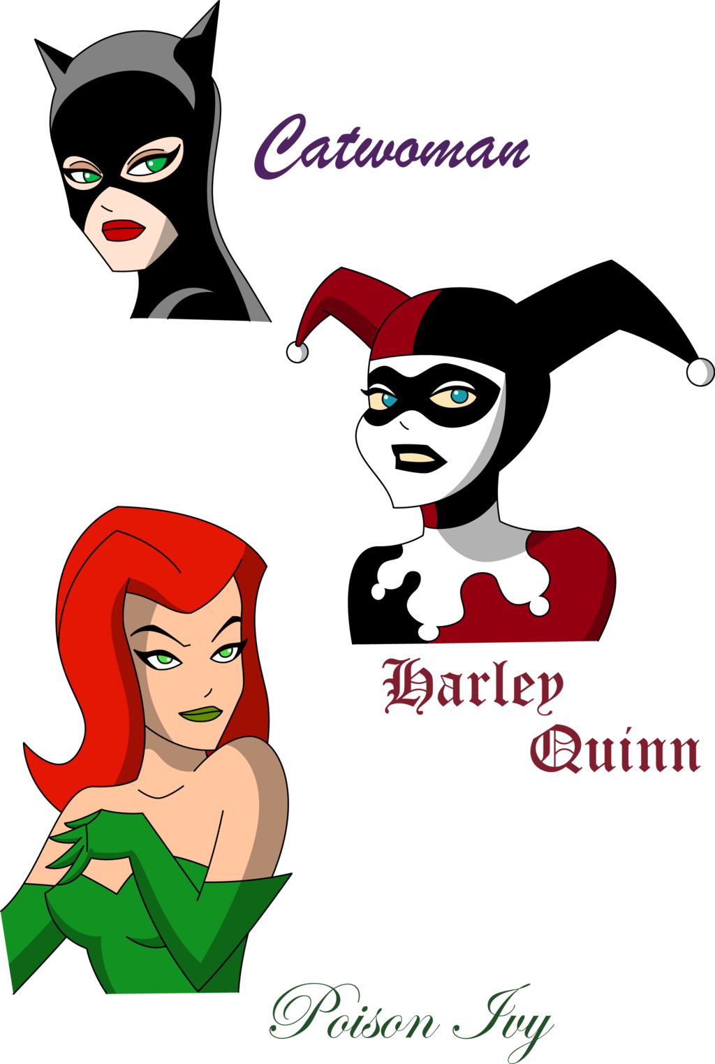Harley Quinn Clipart Face - Cartoon Poison Ivy And Harley Quinn (1024x1523)