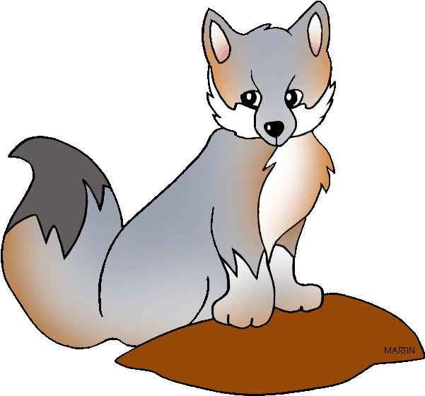 United States Clip Art By Phillip Martin, State Wildlife - Delaware State Animal Grey Fox (648x593)