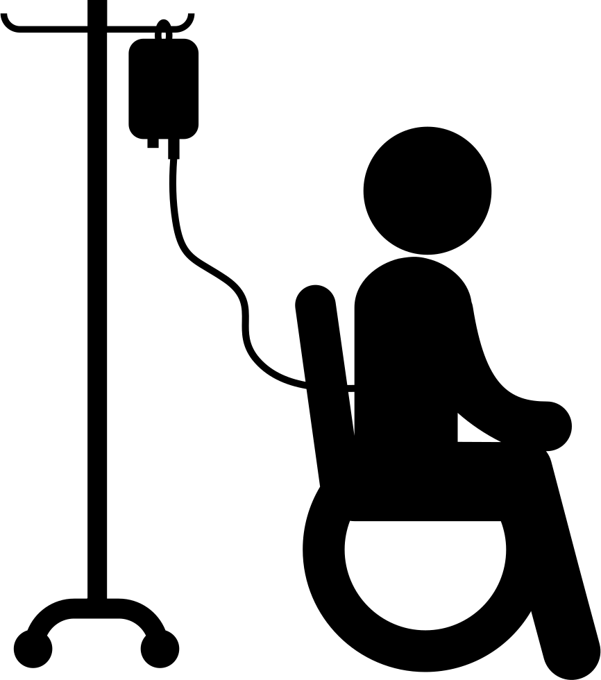 Patient Sitting On Wheels Chair With Saline Via Silhouette - Hospital Bed Logo (866x980)
