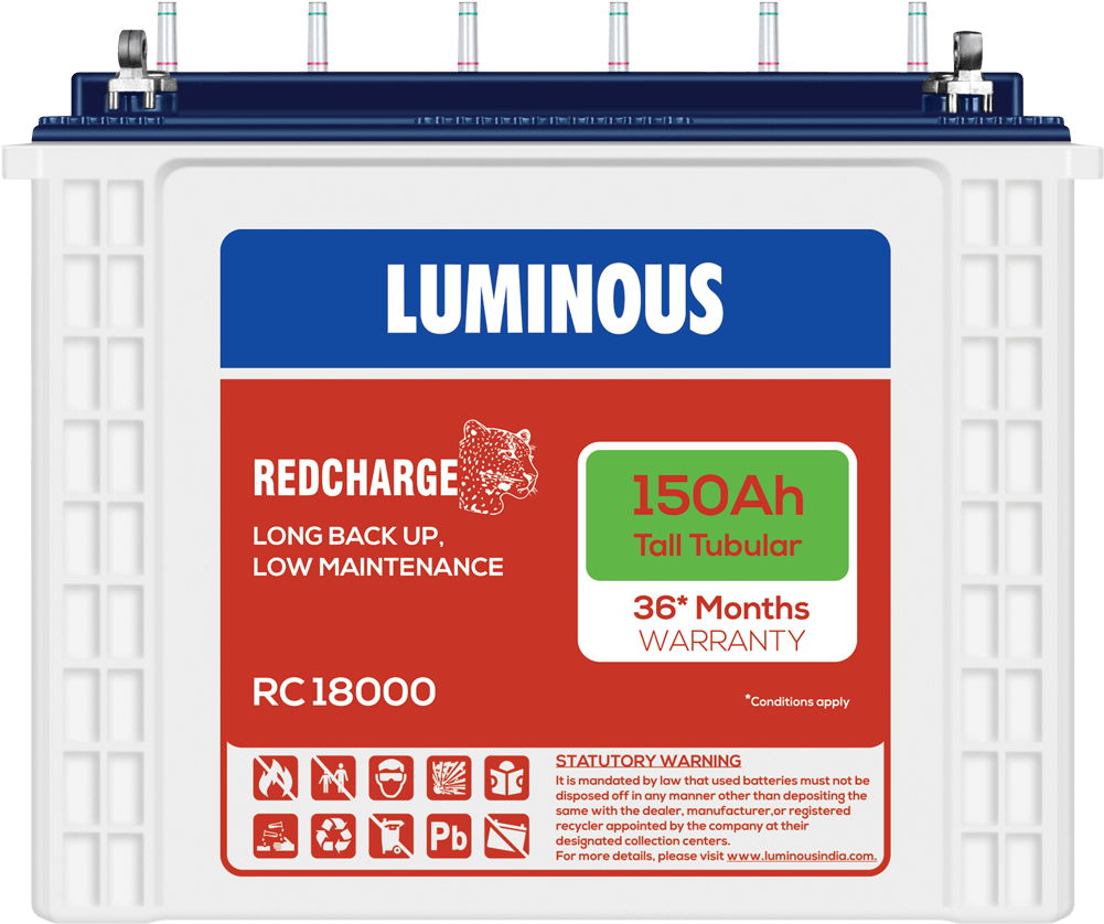 Red Charge Rc 18000 150ah Tubular Battery - Luminous 150ah Tall Tubular Battery (1200x1023)