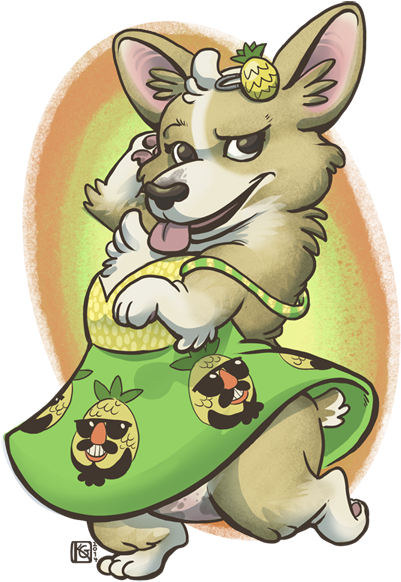 Pineapple Corgi By Kozispoon - Cartoon (413x600)