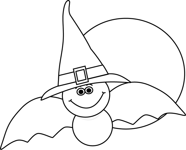 Black And White Bat And Full Moon - Halloween Pictures Black And White (600x484)