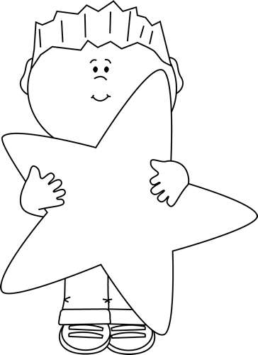 Black And White Little Boy Holding A Big Star - Boy Holding Clipart Black And White (364x500)