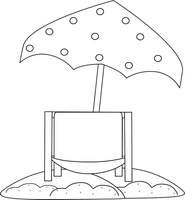 Black And White Beach Chair Under Umbrella Clip Art - Beach Chair Clipart Black And White Png (370x400)