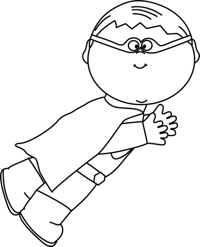 Black And White Superhero Boy Flying - Cape Black And White Clip Art (405x500)