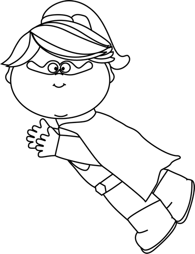 Black And White Superhero Girl Flying - Black And White Superhero Clip Art (383x500)