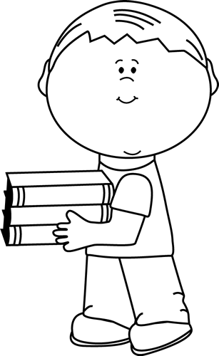 Black And White Little Boy Carrying School Books - Clip Art Boy Playing Black And White (307x500)
