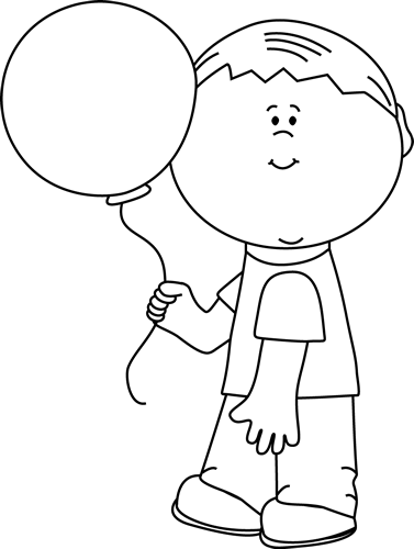 Black And White Boy Holding A Balloon - Boy Holding Balloon Clipart Black And White (377x500)