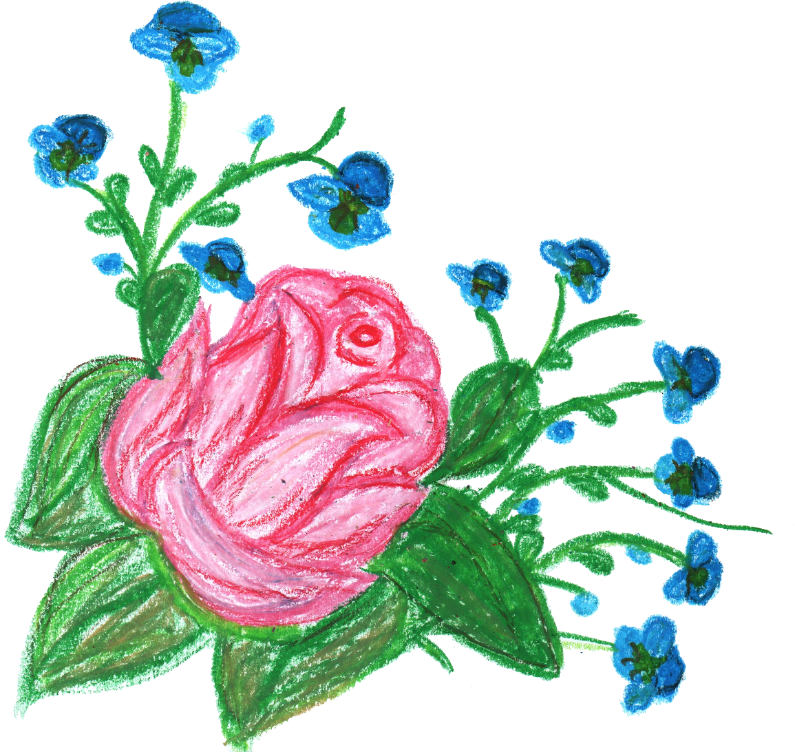 Green Flowers - Crayon Flower Png (1155x1092)
