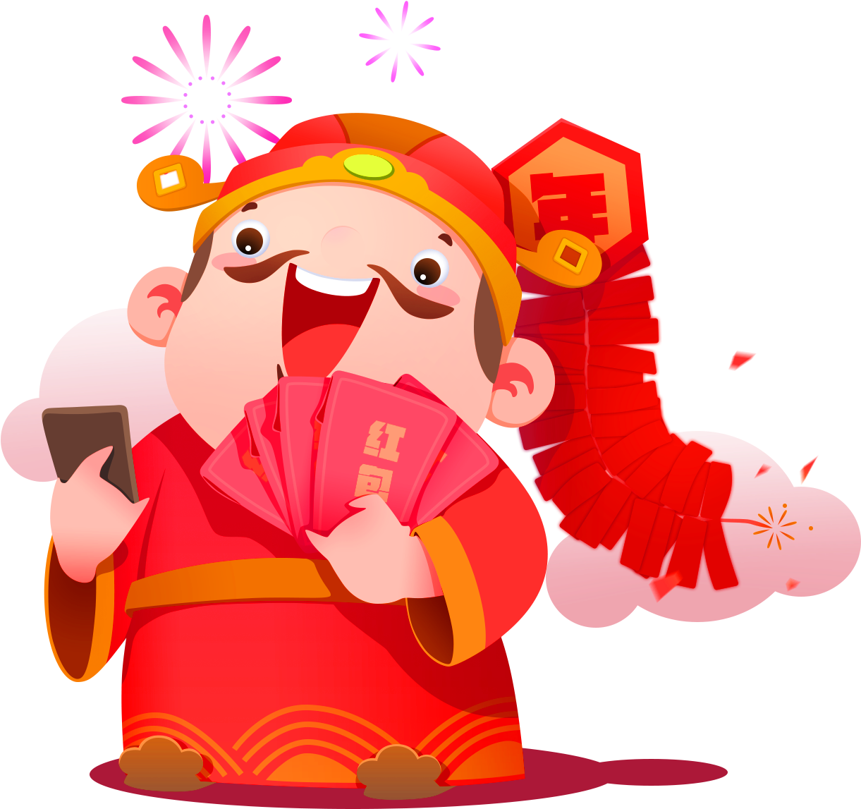 Chinese New Year Red Envelope Firecracker - Caishen (1720x1600)