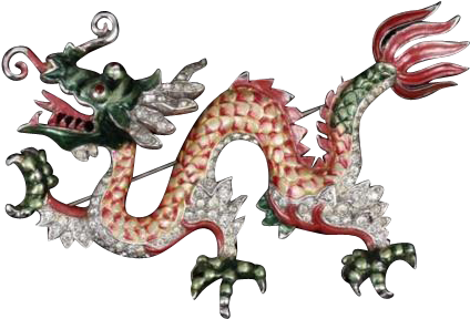 Rare Mb Boucher Large Metallic Enamel And Pave Chinese - Dragon (423x423)