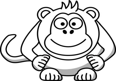 Baby Monkey Cartoon Clip Art Black And White - Black And White Cartoon Clip Art (476x333)
