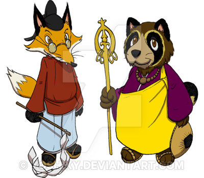 Kitsune Priest And Tanuki Monk By Yoshiky - Kitsune (400x349)