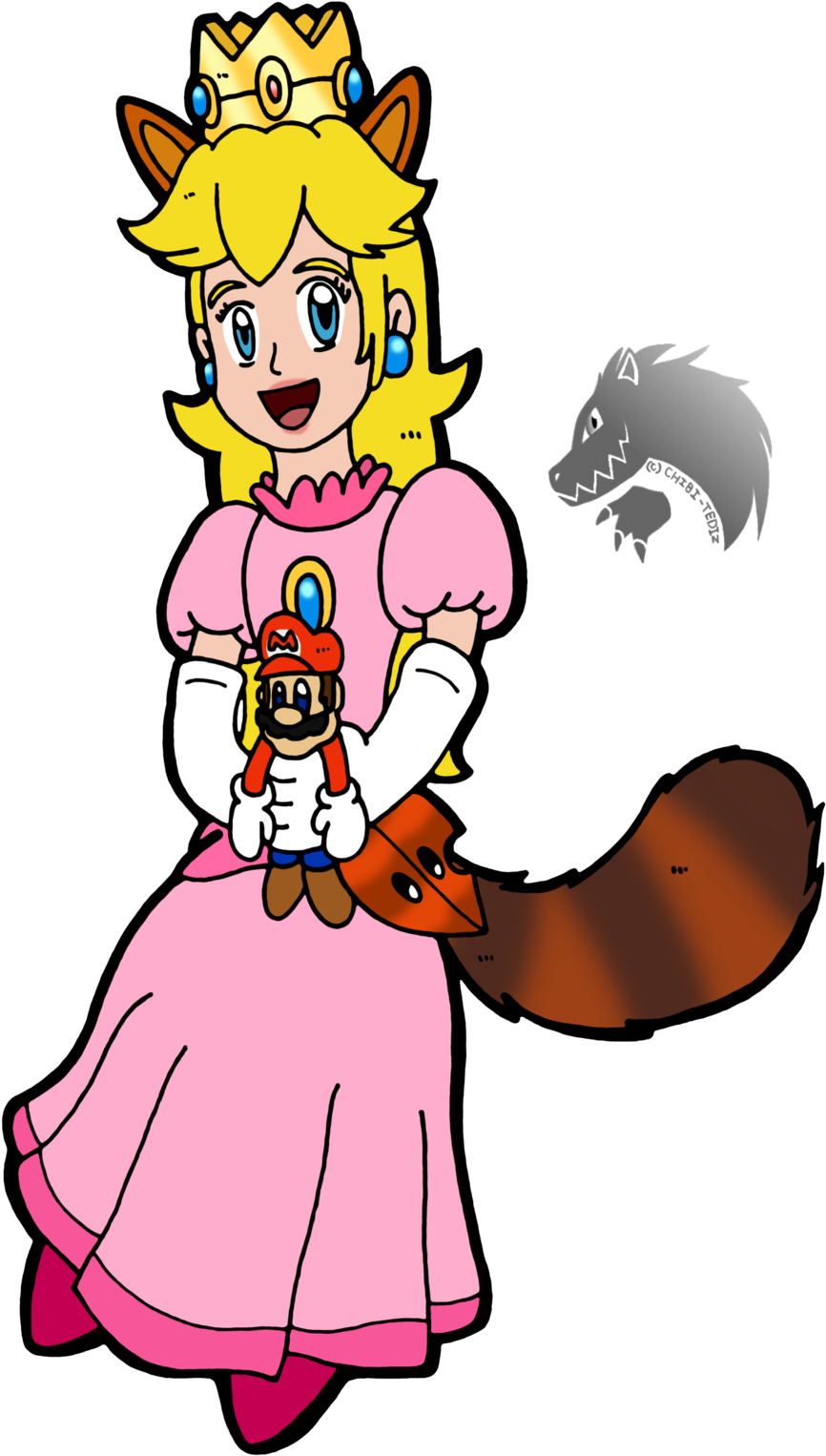 Comm Tanuki Princess Peach By Chibi-tediz - Princess Peach With Tail (1024x1608)