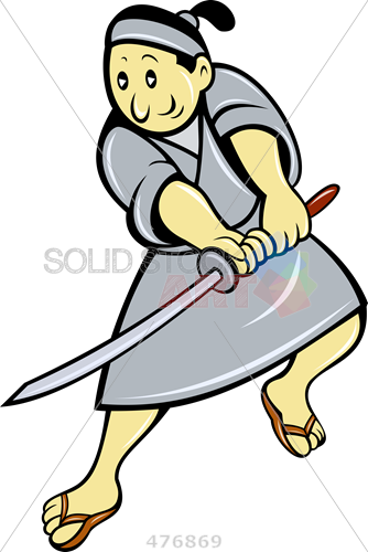 Stock Illustration Of Cartoon Samurai With Grey Outfit - Samurai (334x500)