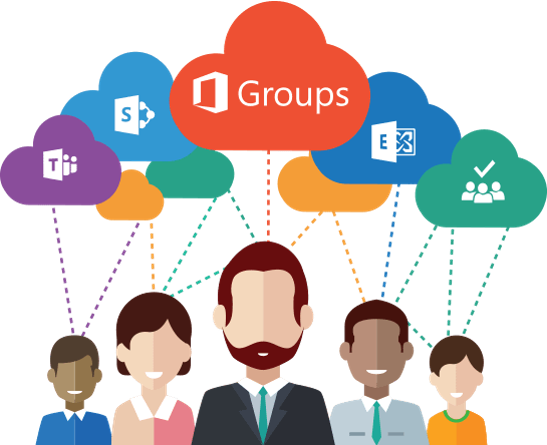 Illustration Showing Group Of 5 People With Clouds - Welcome To Office 365 (547x445)