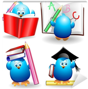 Blue Chick Cartoon Back To School With Pencils And - Lapis E Caderno Desenho (400x400)