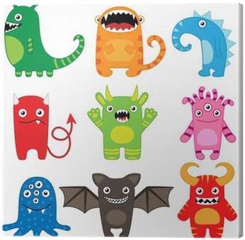 Set Of Different Cute Funny Cartoon Monsters Canvas - Cute Cartoon Baby Monsters (400x400)