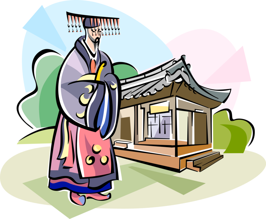 Vector Illustration Of Korean Enthronement Ceremony - Cartoon (849x700)
