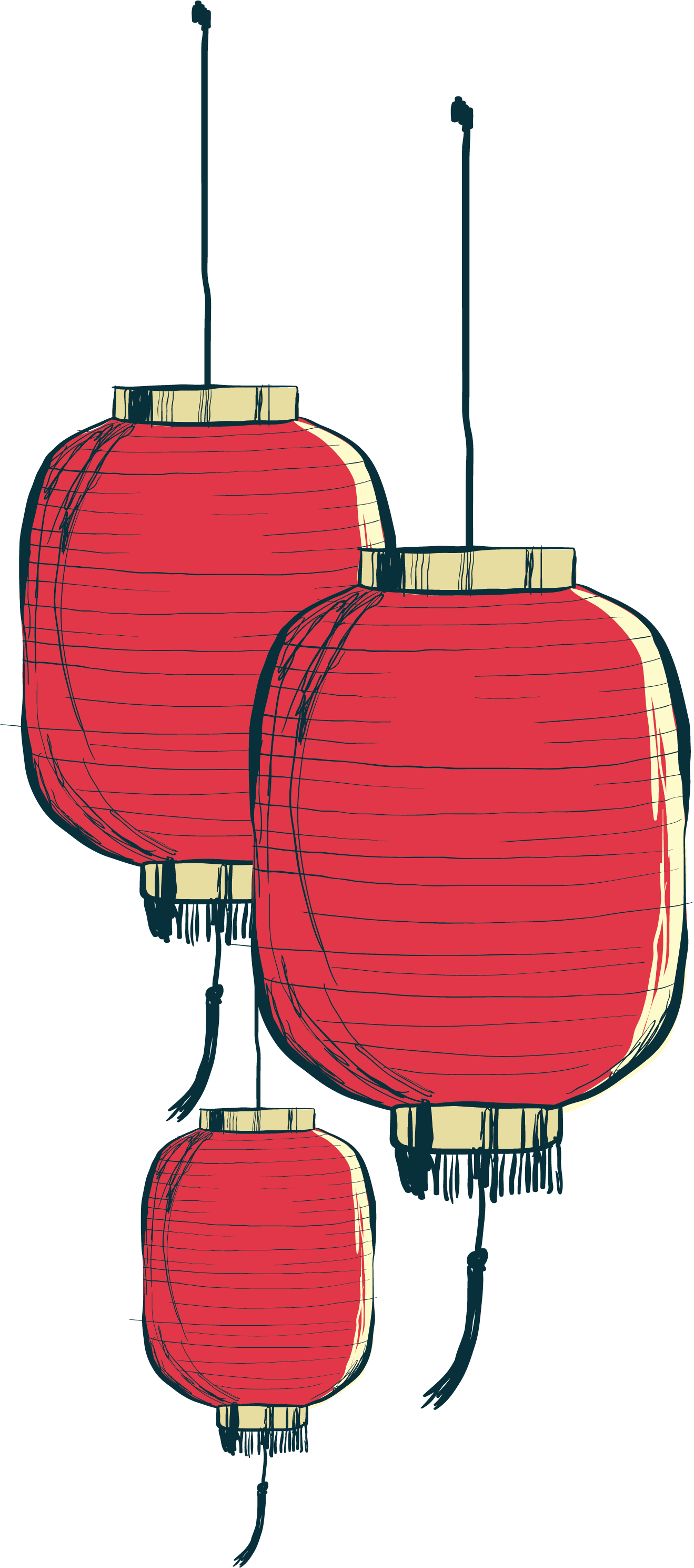 Hand Painted Chinese Lantern - Gold Chinese Lantern Png (1319x2977)