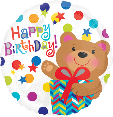 18" Happy Birthday Bear Gift Standard Foil Balloon - Happy Birthday With Bear (500x500)