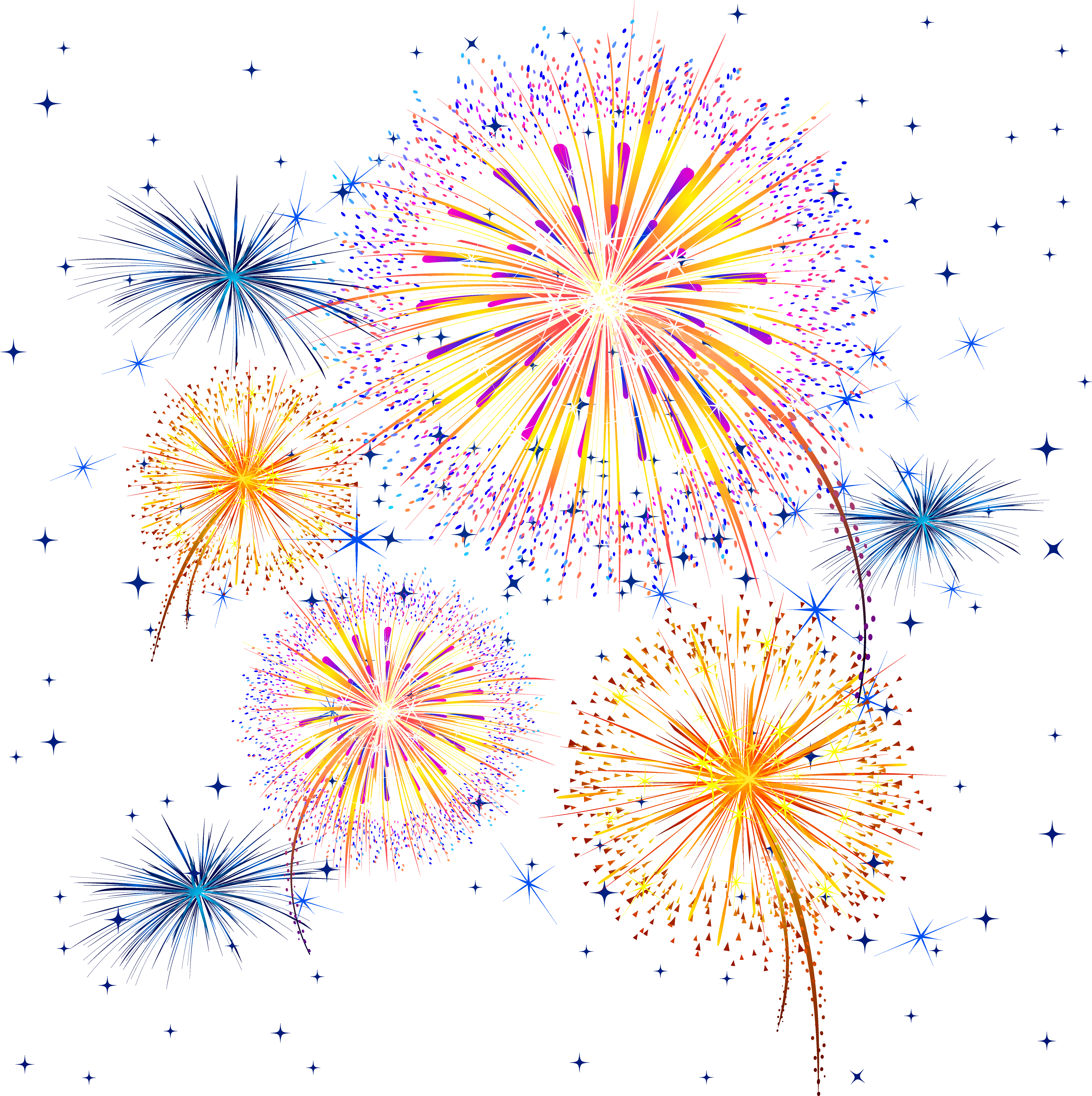 Firework Show Png Clipart Image - Transparent Background Fireworks Clipart (3694x3673)