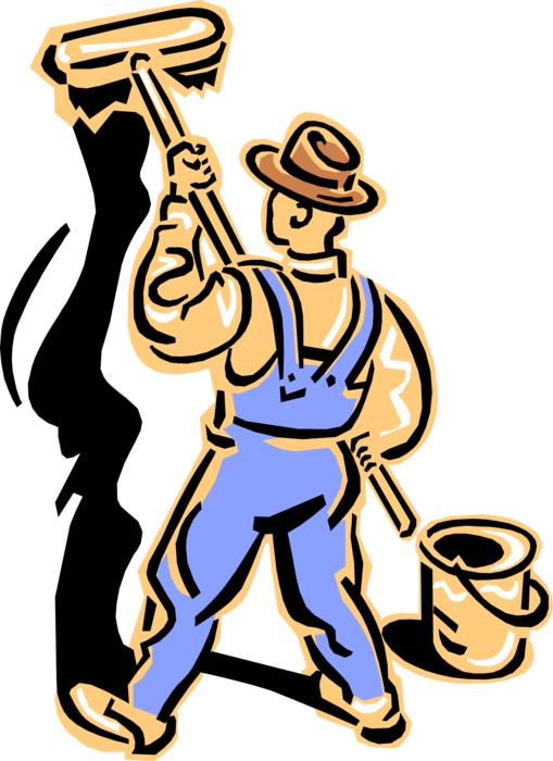 Vector Illustration Of 1950's Vintage Style Home Renovation - Man Painting Wall (509x700)