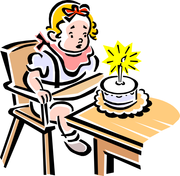 Vector Illustration Of 1950's Vintage Style Child's - Kid Blowing Birthday Number Candle Clipart (714x700)