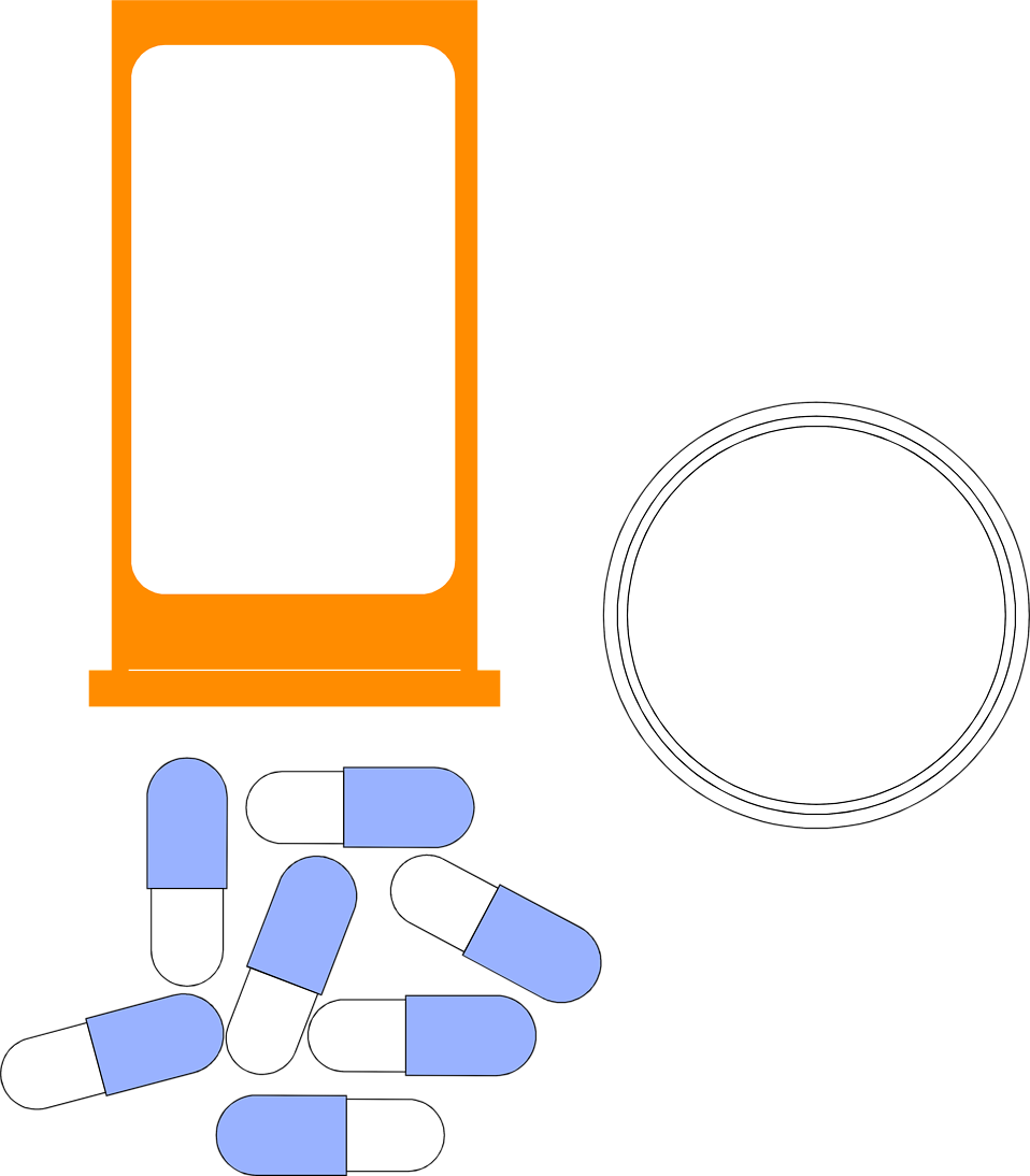 Illustration Of A Pill Bottle And Blue And White Pills - Illustration (958x1094)