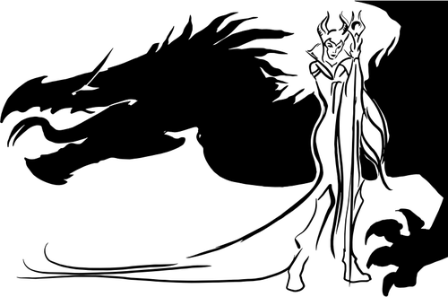 Evil Queen And Dragon Silhouette - Wizard Dragon Silhouette (500x331)