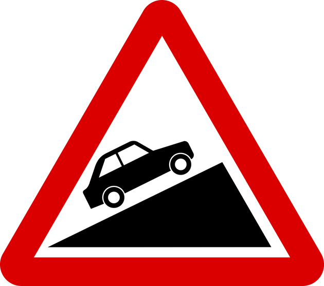 Unlike Automatic Cars Driving A Manual Car On A Slope - Steep Ascent Road Sign (630x557)