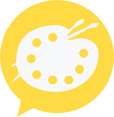 Yellow Speech Bubble With An Artists Paint Palette - Circle (400x413)