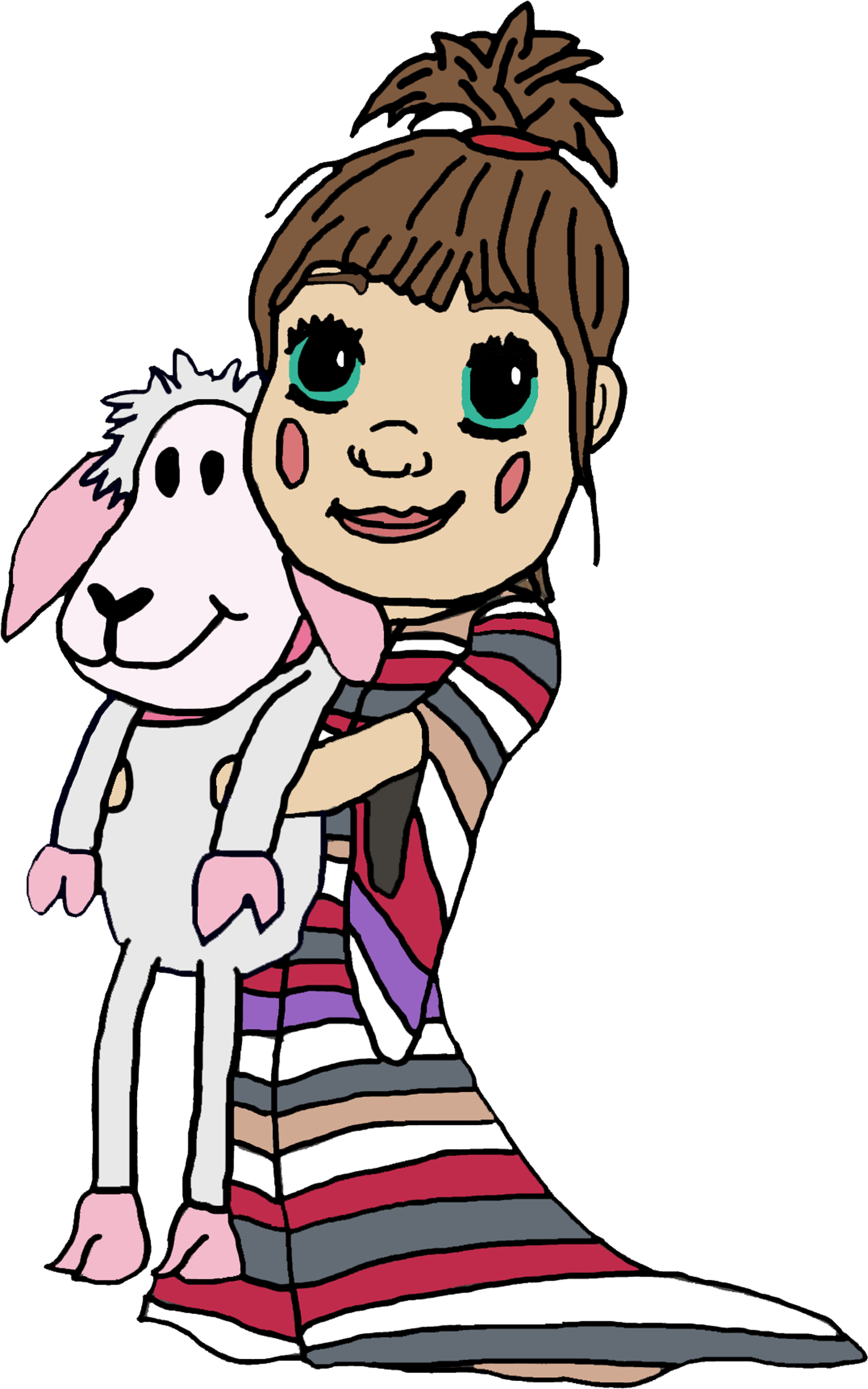 Little Girl With Sheep - Cartoon (2345x3495)