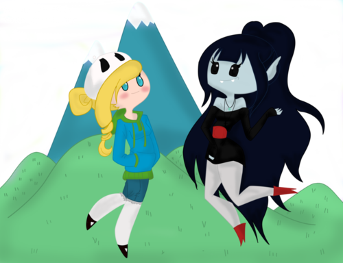 Adventure Time With Finn And Jake Wallpaper Possibly - Adventure Time Marceline And Fionna (500x384)