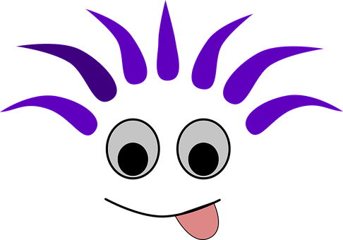 Face Tongue Purple Hair Design Stupid Funn - English Basics (486x340)