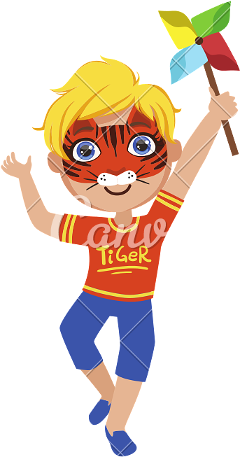 Boy With Tiger Make Up - Vector Graphics (800x800)